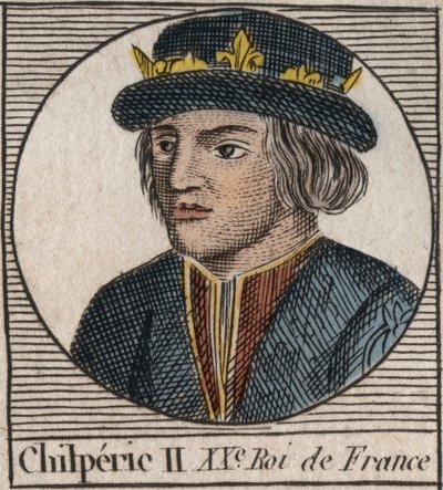 Portret Chilperika II (ok. 670 - 721), króla Neustrii - CHILPERIC II, króla Franków - grawerunek z „Instruction sur l