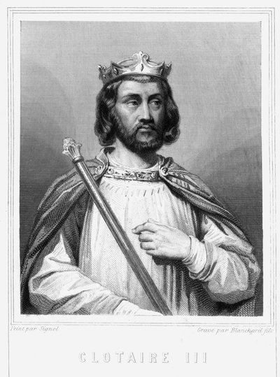 Portret Clotaire (Clothaire) III (652 - 673), króla Neustrii i Burgundii - w „Histoire des Français” Lavallée, rycina, sd. autorstwa Unknown artist