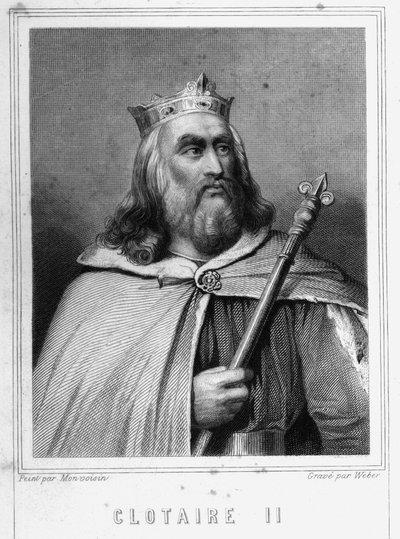 Portret Clotaire (Clothaire) II (584 - 628), króla Neustrii i króla franków - w „Histoire des Français” Lavallée, rycina, sd. autorstwa Unknown artist