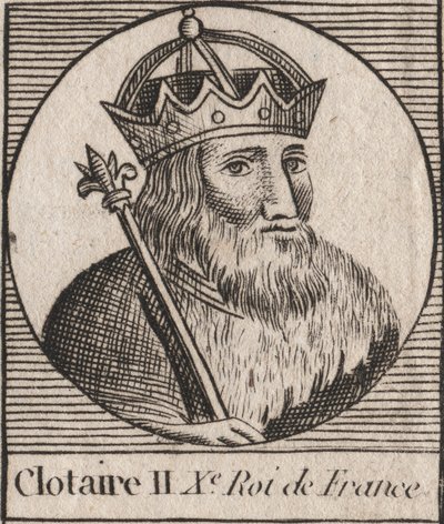 Portret Chlotara II (584 - 628), Króla Neustrii i Króla Franków - Chlotara lub Chlotara II (zm. 629) Król Franków - rycina z „Instruction sur l
