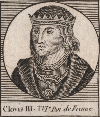 Portret Clovisa III, króla franków od 691 do 695 - CLOVIS III Merowingów, króla Neustrii i Austrazji - rycina z „Instruction sur l