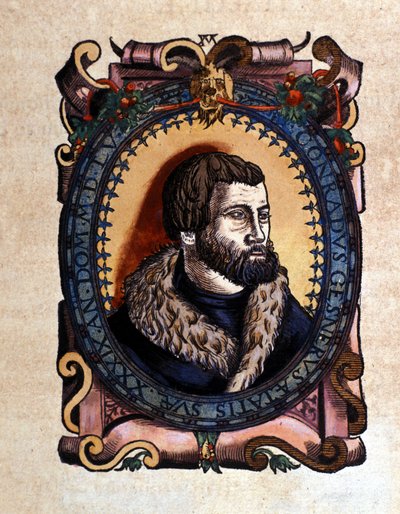 Portret Conrada Gesnera (1516 - 1565) zuryskiego lekarza według Historii Animalium Conrada Gesnera, Tiguri 1560. Biblioteca Nazionale Braidense. Mediolan autorstwa Unknown artist