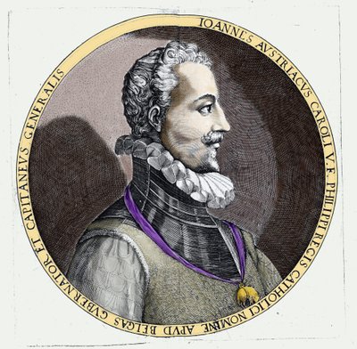 Portret Don Juana z Austrii (1547-1578), nieślubnego syna Karola V (1500-1558). Rytownictwo autorstwa Unknown artist