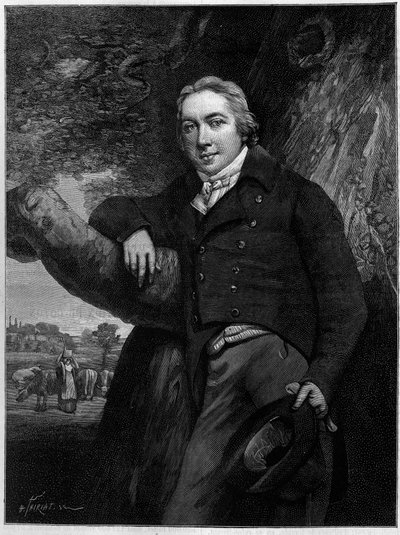 Portret Edwarda Jennera (1749-1823), angielskiego lekarza i przyrodnika, wynalazcy szczepionki przeciw ospie. Z ryciny z epoki. Grawerowanie w „”La Nature: revue des sciences et de leurs applications aux arts et a l