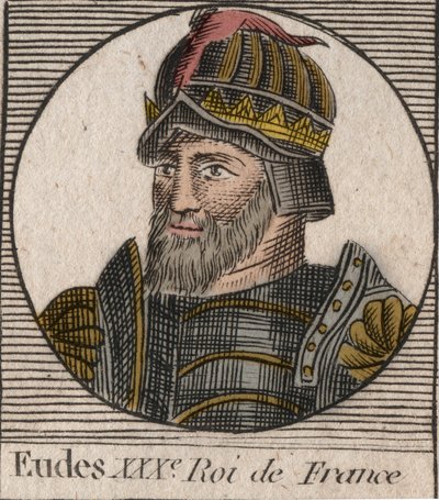 Portret Eudes (Odon) (w. 860 - 898), hrabiego Paryża i Troyes, następnie króla Francji - EUDES hrabiego Paryża wybrany na tron francuski po obaleniu Karola Cesarza - rycina z „Instruction sur l