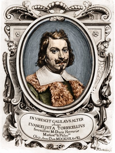 Portret Evangelisty Torricelli lub Toricelli (1608 - 1647), włoskiego fizyka. Rycina z XVII wieku. autorstwa Unknown artist