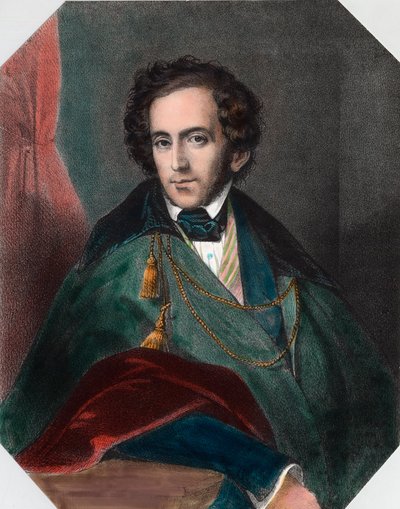 Portret Felixa Mendelssohna (1809 - 1847), niemieckiego dyrygenta i kompozytora. Rycina XIX wieku. Prywatna kolekcja. autorstwa Unknown artist