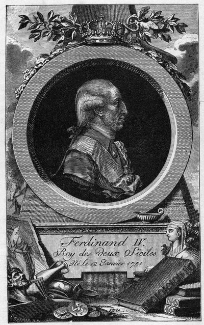 Portret Ferdynanda I z Obojga Sycylii (lub Ferdynanda IV Neapolitańskiego) (1751-1825) - XIX-wieczna rycina autorstwa Unknown artist