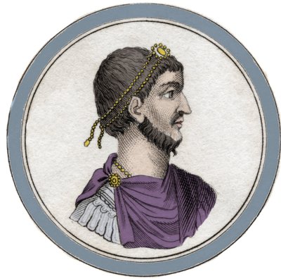 Portret Flawiusza Klaudiusza Julianusa (331-363), zwanego Julianem Apostatą, zwanym też Julianem Filozofem lub Julianem II lub Julianem Cesarzem. Rycina XIX wieku. autorstwa Unknown artist