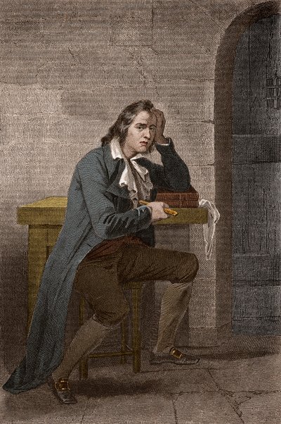 Portret Francois Babeufa dit Gracchusa (1760-1797), francuskiego rewolucjonisty, dźgającego się - Anonimowy grawer autorstwa Unknown artist