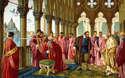 Portret Galileusza Galileo dit Galileo (1564 - 1642) przedstawia długi widok na dożę w jego pałacu książęcym w Wenecji. autorstwa Unknown artist