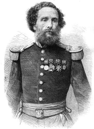Portret generała Juana Antonio Pezeta (1809-1879) Prezydenta Republiki Peru. Grawerowanie w „Wspaniałym Wszechświecie” autorstwa Unknown artist