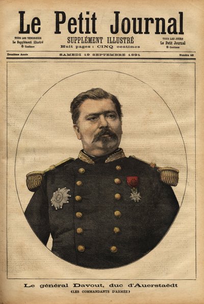 Portret generała Leopolda Davouta, księcia Auerstaedt (1829-1904), szefa sztabu Armii Francuskiej, który brał udział w katastrofie wojny francusko-pruskiej (1870) Napoleona III (1808-1873). Grawer w „Le petit journal”” 17.09.1891. Selva za autorstwa Unknown artist