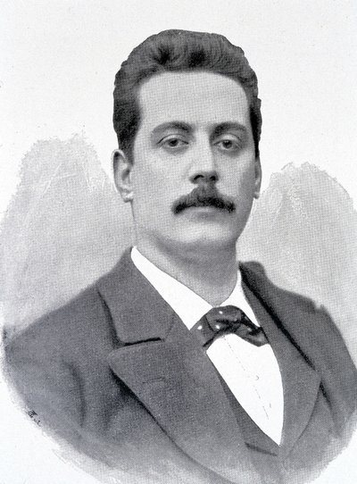 Portret Giacomo Pucciniego, włoskiego kompozytora (1858-1924), grawerowanie XIX wieku. autorstwa Unknown artist
