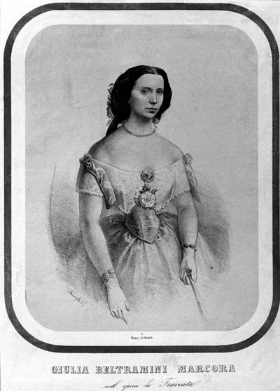 Portret Giulii Beltramini Marcora w „La traviata” Giuseppe Verdiego. Litografia z końca XIX wieku. autorstwa Unknown artist