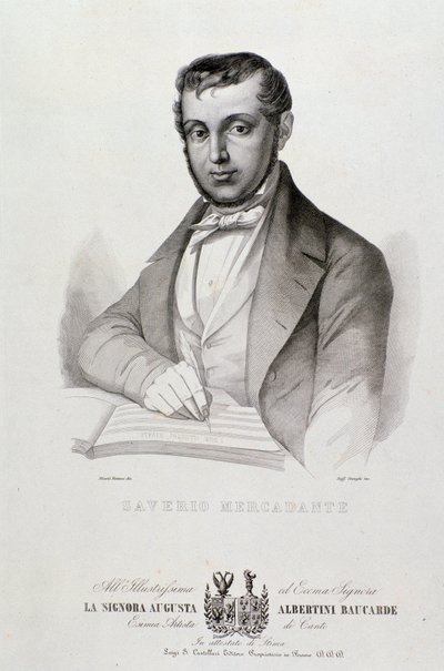 Portret Giuseppe Saverio Mercadante (1795-1870), włoskiego kompozytora Litografia. 19 wiek. Bolonia, miejskie muzeum muzyki autorstwa Unknown artist