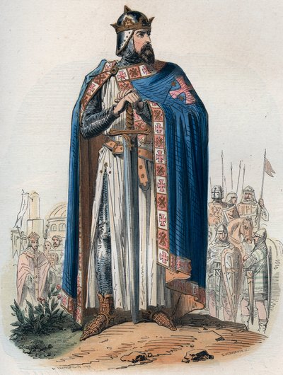 Portret Godefroya (Godefroi) de Bouillon (1061-1100) w kolorze krzyża. Rycina z 1868 r. w „Histoire de Belgique od czasów pierwotnych do końca panowania Leopolda I”” autorstwa Theodore’a Juste (1818-1888). Prywatna kolekcja. autorstwa Unknown artist