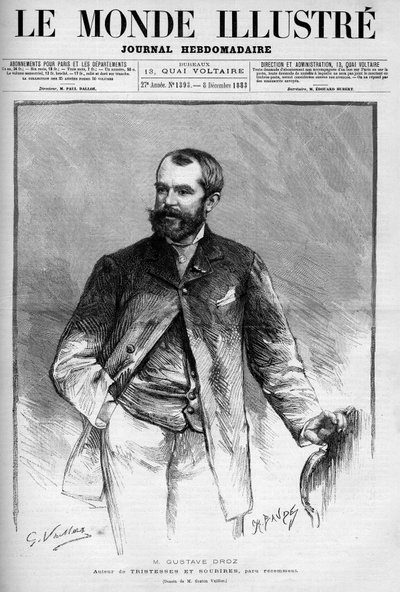 Portret Gustawa Droza (1832-1895), francuskiego malarza i powieściopisarza. Grawerowanie w „” Świecie Ilustrowanym”” autorstwa Unknown artist