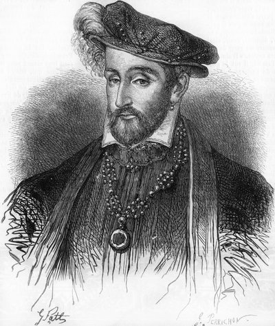 Portret Henryka II króla Francji (1519-1559), rycina z XIX wieku. autorstwa Unknown artist
