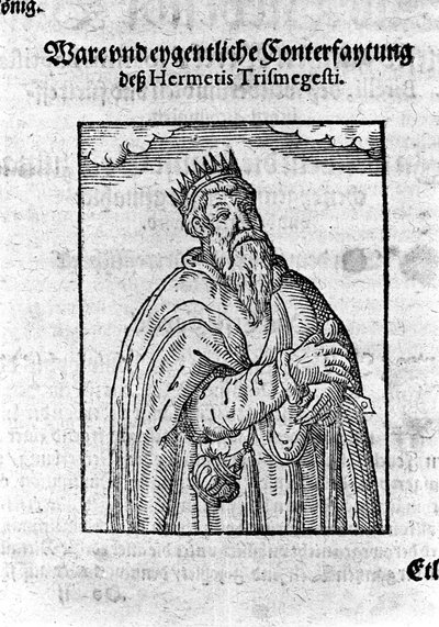 Portret Hermesa Trimegiste (Trismegistus), astrologa. Grawer z „Alchimia Nova” Giovanniego Battisty Birelli autorstwa Unknown artist