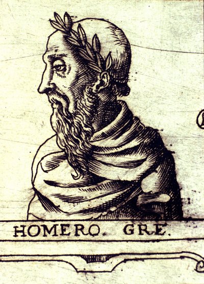 Portret Homera (IX wiek pne). Grawerowanie z 1560 roku z Atlasu Urbano Monte autorstwa Unknown artist