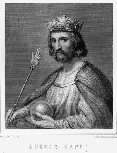 Portret Hugues I Capet (v. 941 - 996), księcia Francji, a następnie króla Francji - w „Histoire des Français” Lavallée, rycina, sd. autorstwa Unknown artist