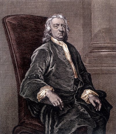 Portret Izaaka Newtona siedzącego w fotelu – grawerowanie autorstwa Unknown artist