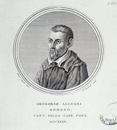 Portret włoskiego kompozytora Gregorio Allegri (1582-1652) Rycina. 1629. Bolonia, miejskie muzeum bibliograficzne autorstwa Unknown artist
