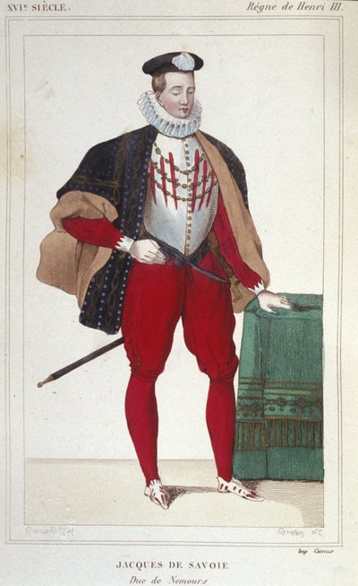 Portret Jacques de Savoie Nemours (1531-1585), hrabiego Genewy i księcia Nemours od 1533 do 1585. Rycina od 1830. autorstwa Unknown artist