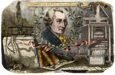 Portret Jacquesa de Vaucansona (1709-1782), francuskiego mechanika i wynalazcy automatów. Grawer z 1857 roku w „Le Musee Des Sciences”” autorstwa Unknown artist