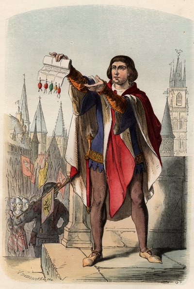 Portret Jacquesa lub Jacoba van Artevelde (1287-1345), flamandzkiego polityka. Rycina z 1868 r. w „Histoire de Belgique od czasów pierwotnych do końca panowania Leopolda I”” autorstwa Theodore’a Juste (1818-1888). Prywatna kolekcja. autorstwa Unknown artist