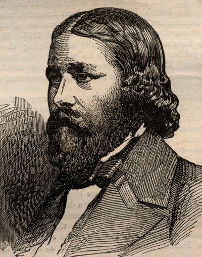 Portret Jamesa Russella Lowella (1819-1891), amerykańskiego poety. Grawerowanie w „Ilustrowanych wiadomościach londyńskich” z 20 marca 1858 r. autorstwa Unknown artist