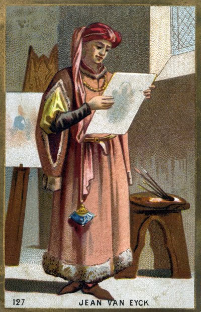 Portret Jana Van Eycka (1390 -1441) Flamandzki malarz - nakrycie głowy liripipion. Chromolitografia XIX wieku. autorstwa Unknown artist