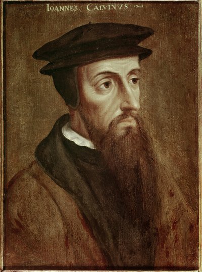 Portret Jean Calvin (Jean Cauvin) Francuski reformator i pisarz (1509-1564) Malarstwo anonimowe. 1550. Rotterdam. Musee Boymans Van Beuningen – Portret Johna Calvina (Jean Cauvin), francuskiego pisarza, teologa i pastora w okresie reformacji protestanckiej autorstwa Unknown artist