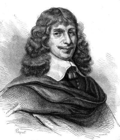 Portret Jeana Francois Sarasina (Sarrazin, Sarazin) (1614 -1654), pisarza francuskiego. Grawerowanie z 1870 roku. autorstwa Unknown artist