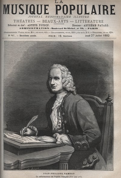 Portret Jean Philippe Rameau (1683-1764) - Portret Jean-Philippe (Jean Philippe) Rameau (1683-1764), francuskiego kompozytora - rycina w słynnym tygodniku „La musique populaire”” - 1882 autorstwa Unknown artist
