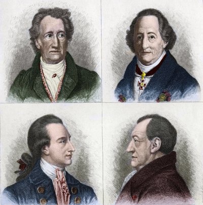 Portret Johanna Wolfganga Goethego (1749 - 1832), niemieckiego pisarza, ma w swoim życiu różne wieki. Rycina XIX wieku. autorstwa Unknown artist