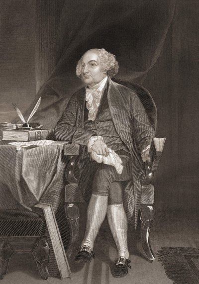 Portret Johna Adamsa (1735-1826), amerykańskiego męża stanu i drugiego prezydenta Stanów Zjednoczonych. Rycina XIX wieku autorstwa Unknown artist