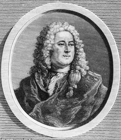 Portret Johna Lawa (1671 - 1729), szkockiego finansisty, który doprowadził do bankructwa w 1720 r. (Wydarzenie przy Rue Quincampoix) - w „La France juive” Edouarda Drumonta. autorstwa Unknown artist