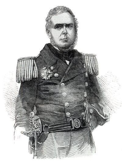 Portret Johna Pascoe Grenfella (1800-1869) oficera marynarki wojennej i dyplomaty Cesarstwa Brazylii - Grawerowanie 1852 autorstwa Unknown artist