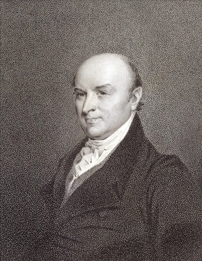 Portret Johna Quincy Adamsa (1767 - 1848), syna prezydenta Johna Adamsa i prezydenta Stanów Zjednoczonych (1825 - 1829). Grawerowanie sd. 19 wiek. autorstwa Unknown artist