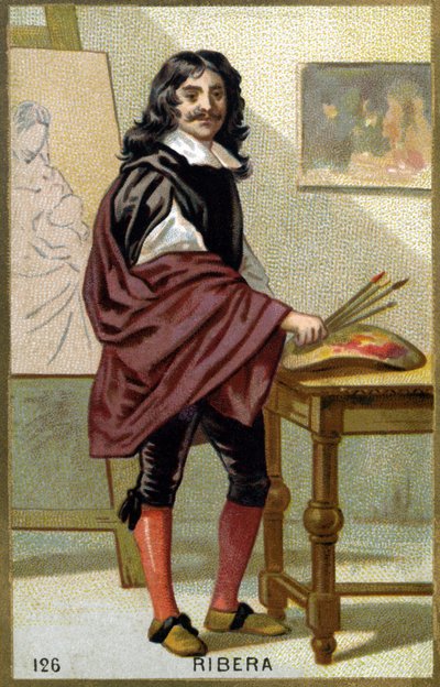 Portret Jose de Ribera dit il Spagnoletto „Hiszpan” (1591-1652), hiszpańskiego malarza i rytownika - Chromolitografia XIX w. autorstwa Unknown artist