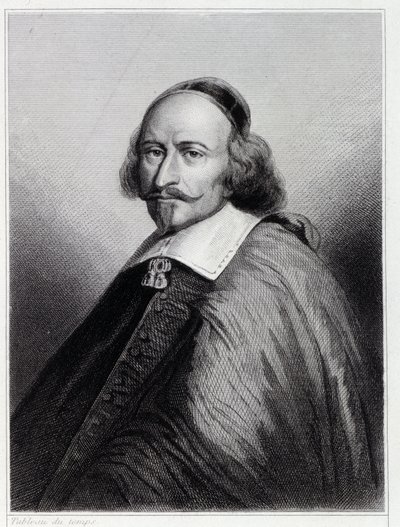 Portret Julesa Mazarina (Giulio Raimondo Mazzarino lub Mazarino) (1602-1661), francuskiego kardynała i polityka - w „Histoire des Français” Lavallée, rycina, sd. autorstwa Unknown artist
