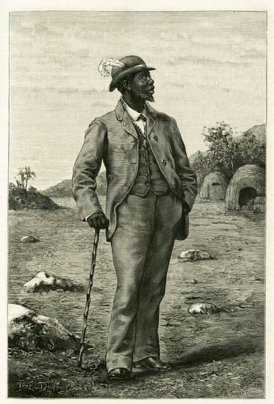 Portret króla Seppopo z Zambeze (dzisiejsza Afryka Południowa), ubranego w stylu europejskim, rycina P. Dufoura, ilustrująca opowieść „Au pays des Marutses”, w latach 1875-1879, autorstwa dr. Emile Holuba (1847- 1902). Opublikowano w Tour du monde, 2. seme autorstwa Unknown artist