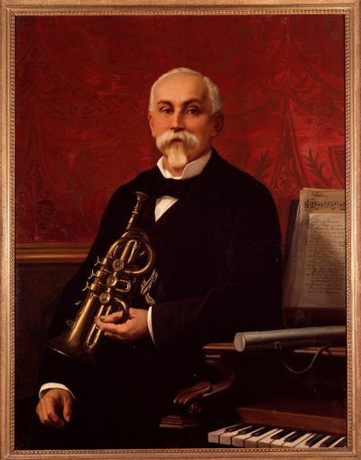 Portret Lodovico Bortolottiego (XIX w.) Włoski muzyk Trzyma trąbkę. Anonimowe malowanie. 19 wiek. Bolonia, obywatelskie muzeum bibliograficzne autorstwa Unknown artist