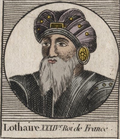 Portret Lotara (941-986), Król Franków - Lothair (941-986) Król Francji - grawer z „”Instruction sur l’Histoire de France”” Charlesa Constanta Le Tellier 1821 autorstwa Unknown artist