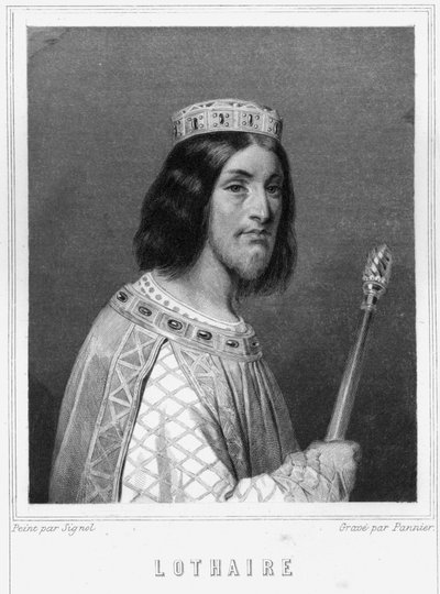 Portret Lothaire (941 - 986), króla Franków - w „Histoire des Français” Lavallée, rycina, bd. autorstwa Unknown artist