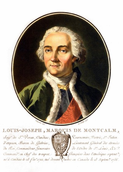 Portret Ludwika Józefa, markiza Montcalm z Saint-Véran (1712-1759). Francuski generał, zginął, próbując bronić Quebecu przed Anglikami. Rycina XIX wieku. autorstwa Unknown artist