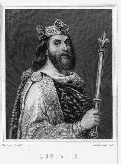 Portret Ludwika II Begue lub Fainéant (846 - 879), króla Francji - w „Histoire des Français” Lavallée, rycina, sd. autorstwa Unknown artist