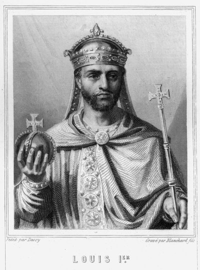 Portret Ludwika I Pobożnego lub Debonnaire (778 - 840), Cesarza Zachodu - w „Histoire des Français” Lavallée, rycina, sd. autorstwa Unknown artist